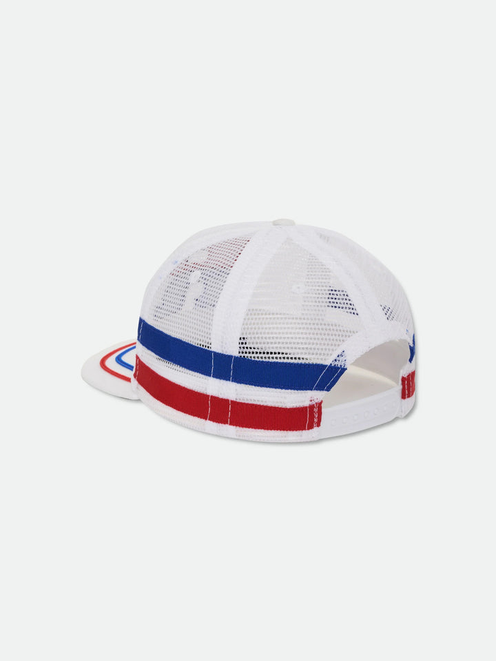 Split Petrol Logo Mesh Trucker Hat - White / Red / Blue 6035