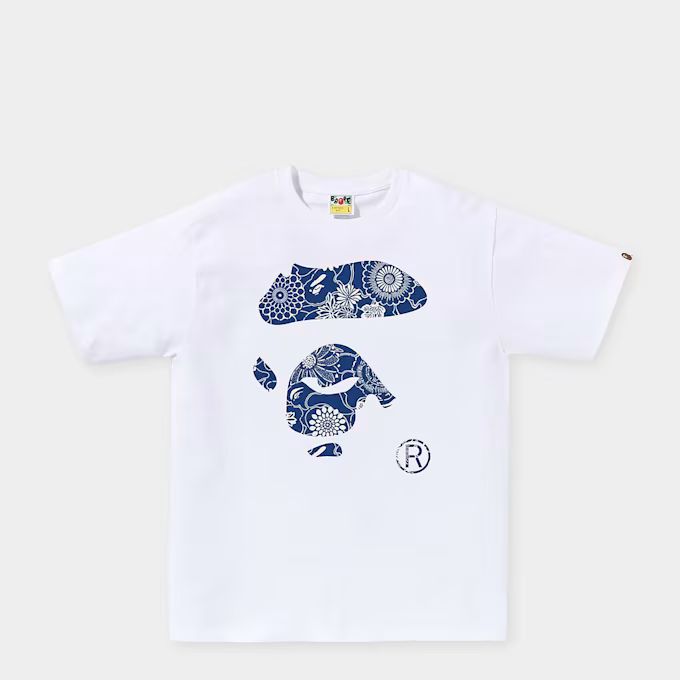 BAPE JAPANESE INDIGO ART CAMO APE FACE TEE M WHITE