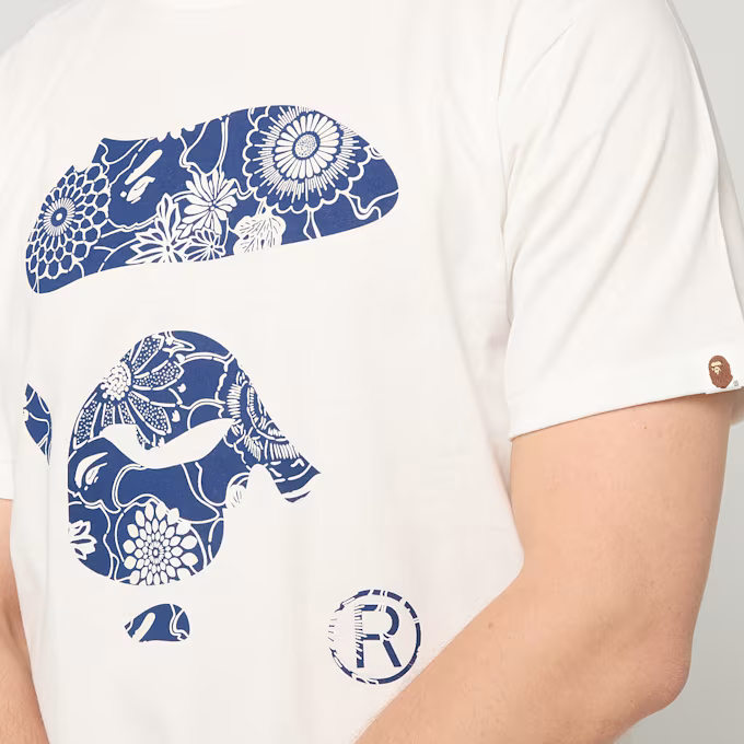 BAPE JAPANESE INDIGO ART CAMO APE FACE TEE M WHITE