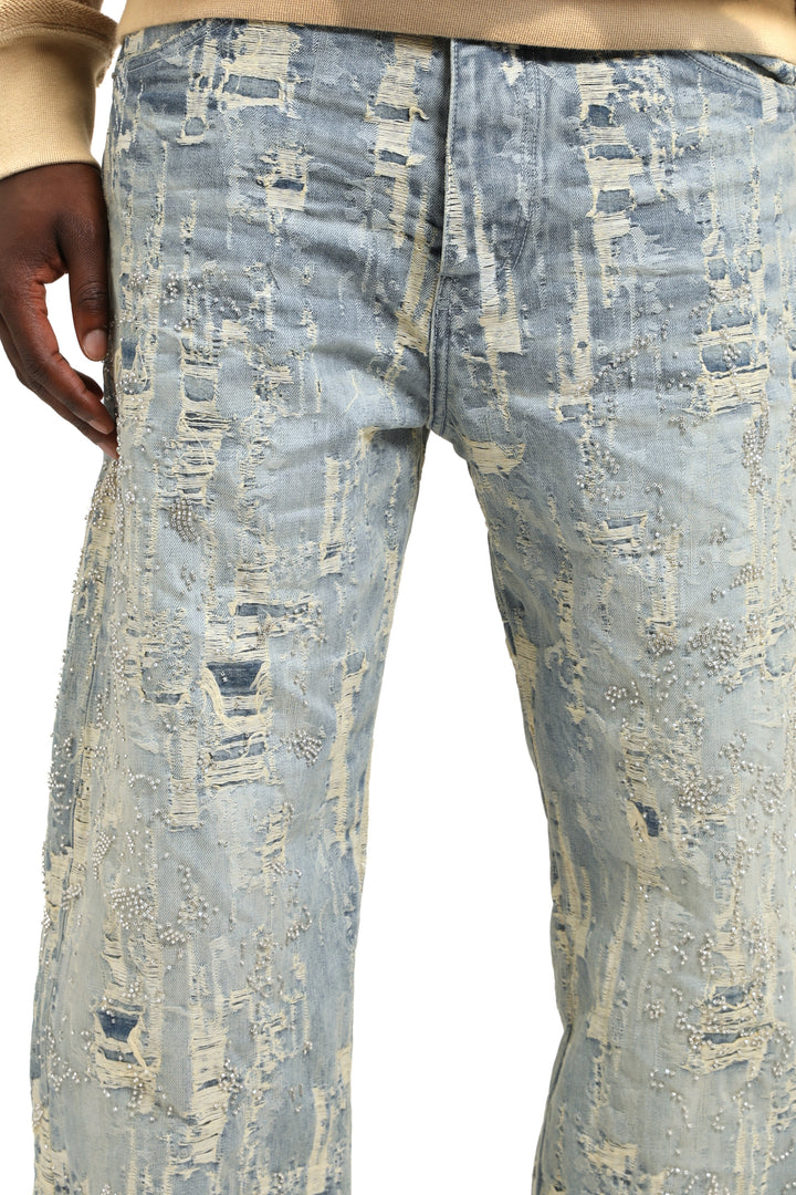 Purple Brand P001 Light Indigo BDRL126 Bead Splatter Destroy - Light Indigo