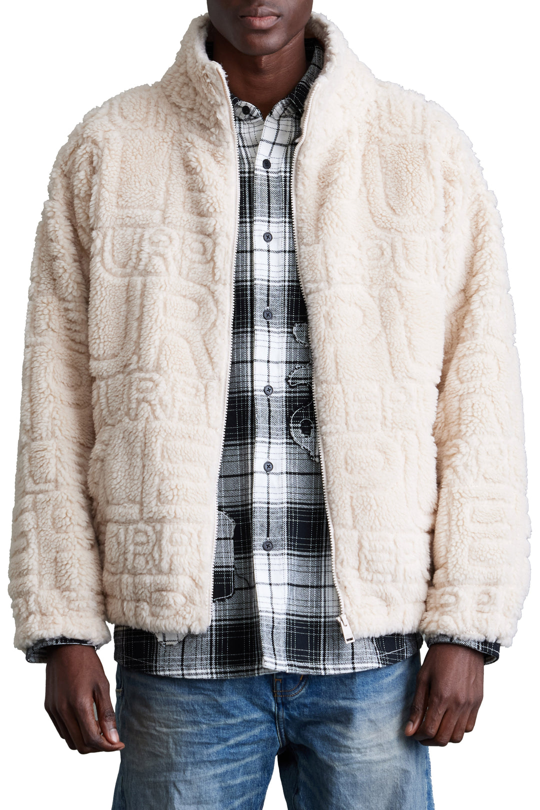 Purple Brand M6072 Ecru WSSI125 Sherpa Full Zip Jacket - Ecru