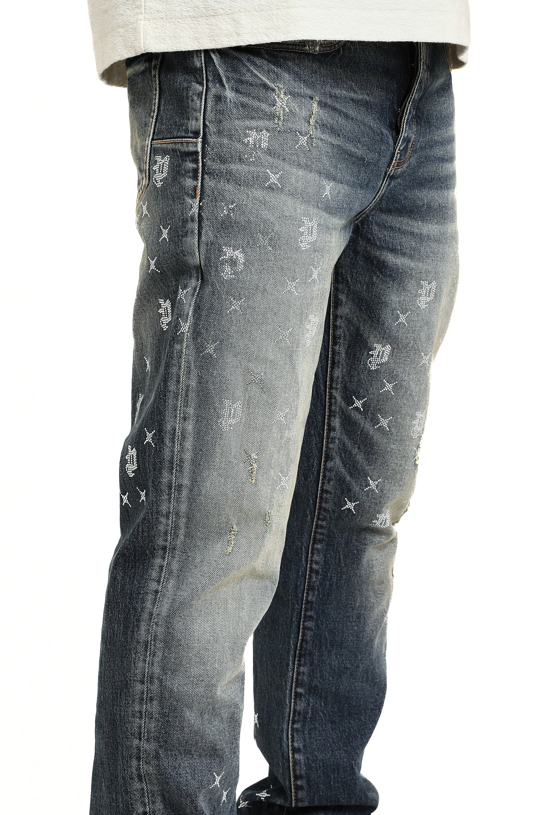Purple Brand P005 Mid Indigo MNBM425 Mono Bling Vintage - Mid Indigo