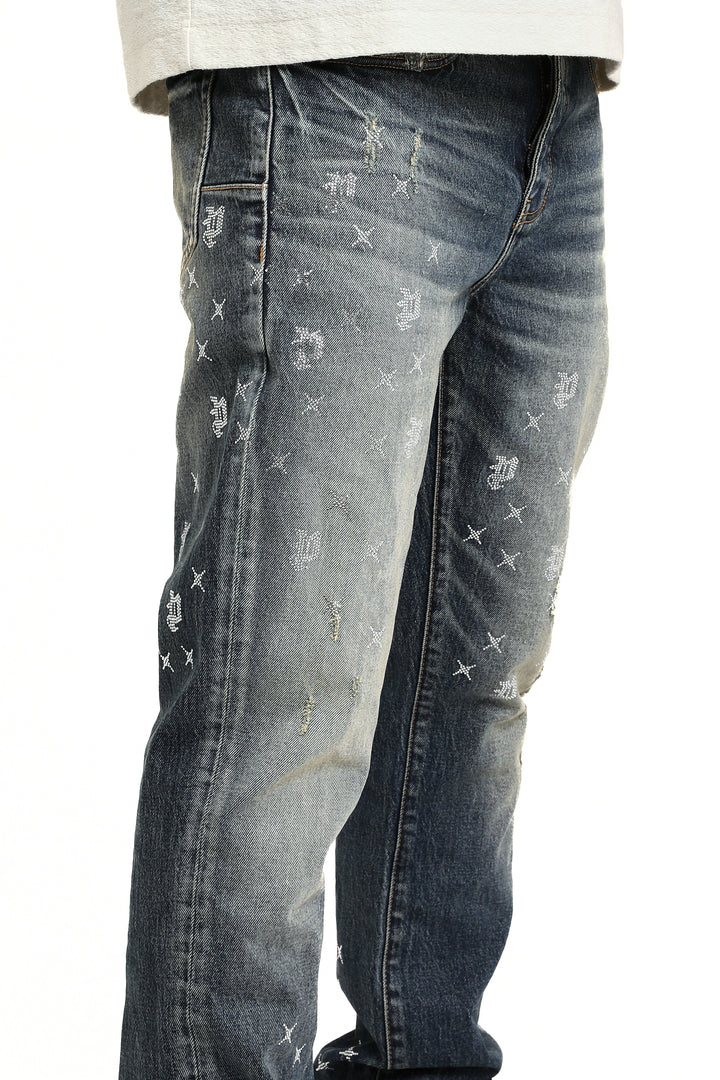 Purple Brand P005 Mid Indigo MNBM425 Mono Bling Vintage - Mid Indigo