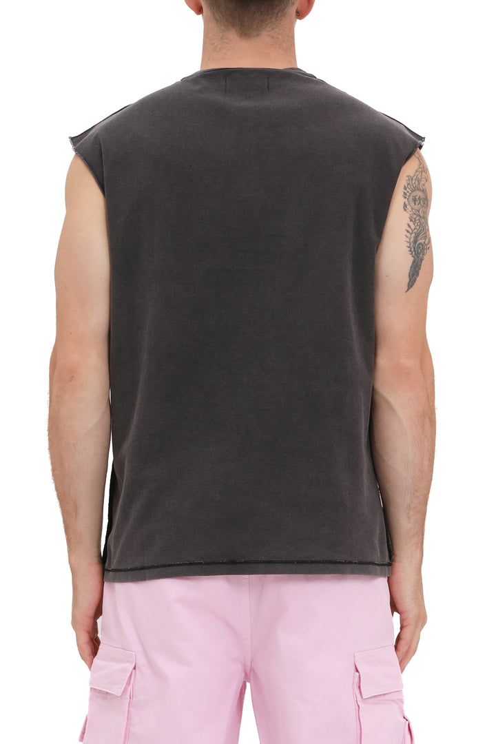 Purple Brand P103 Black TBGN325 Textured Jersey Sleeveless Top - Black