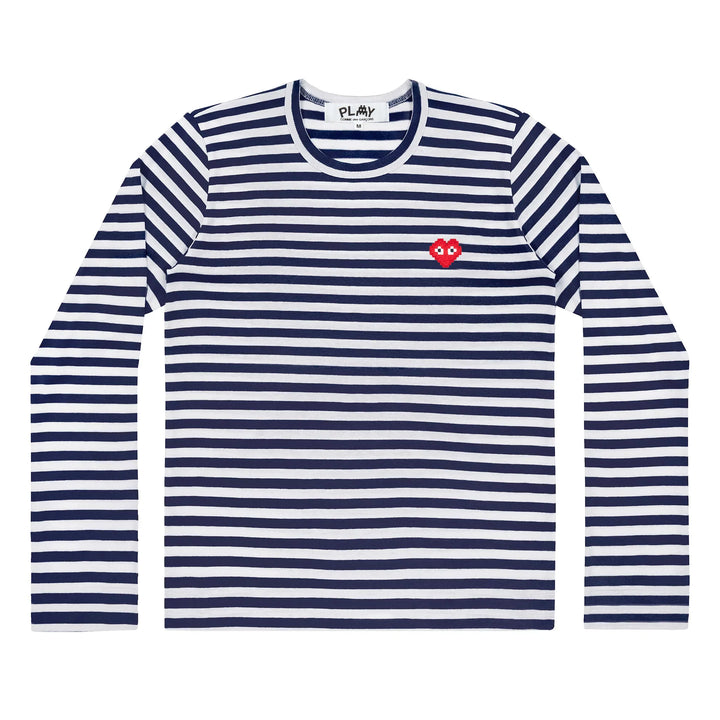 COMME DES GARCONS PLAY x the Artist Invader Striped Long Sleeve T-Shirt - Navy - AZ-T324-051-1