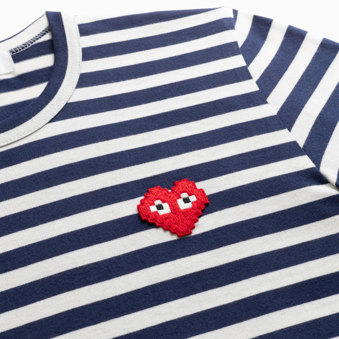 COMME DES GARCONS PLAY x the Artist Invader Striped Long Sleeve T-Shirt - Navy - AZ-T324-051-1