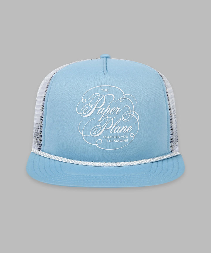 Paper Planes Script Trucker Hat - Sky Blue