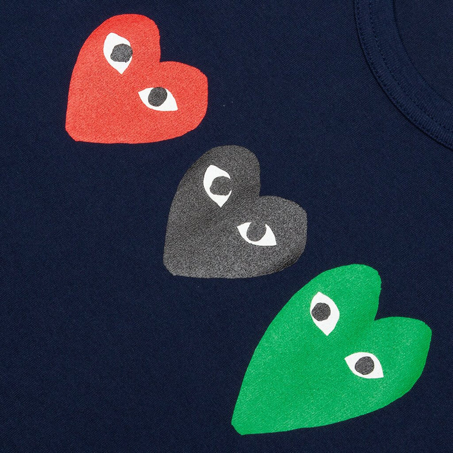 COMME DES GARCONS PLAY 3 HEARTS ON CHEST T-SHIRT - Navy Blue - AZ-T186-051-1