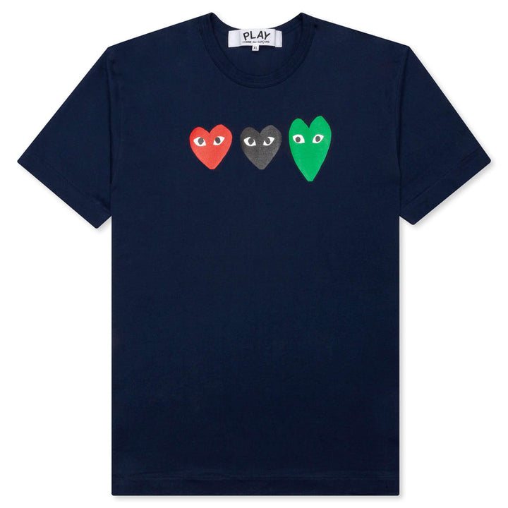 COMME DES GARCONS PLAY 3 HEARTS ON CHEST T-SHIRT - Navy Blue - AZ-T186-051-1
