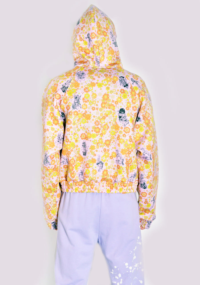 Men's Print Scuba Hoodie Knit - Orange Flowers 2