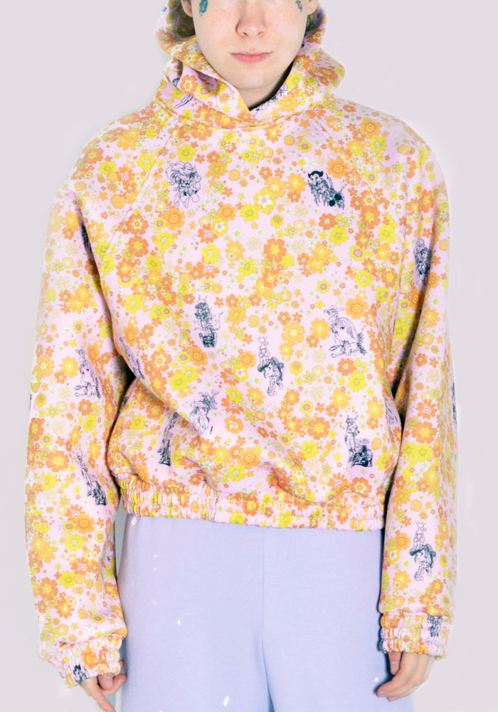 Men's Print Scuba Hoodie Knit - Orange Flowers 2