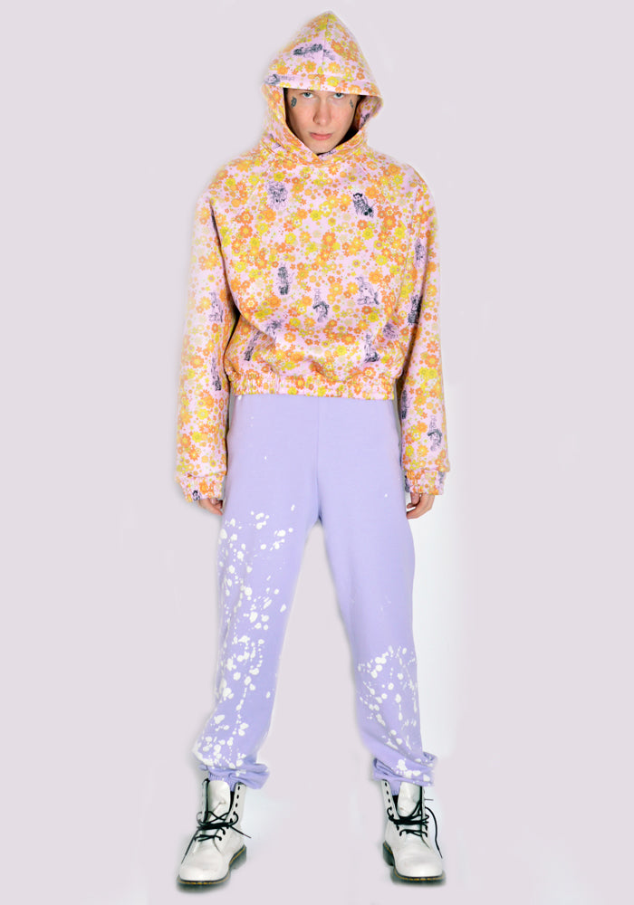 Men's Print Scuba Hoodie Knit - Orange Flowers 2