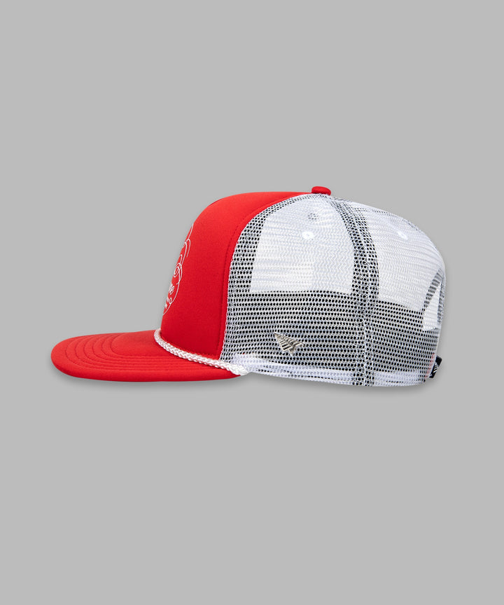 Paper Planes Script Trucker Hat - Coral Red