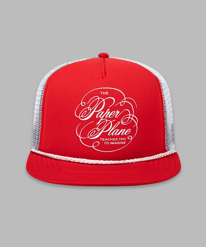 Paper Planes Script Trucker Hat - Coral Red